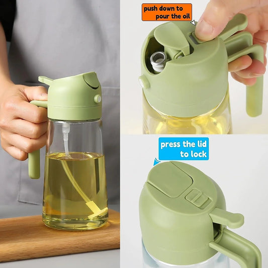 2-in-1 Oil Spray Bottle (500ml) – Mist & Pour Dispenser for Healthy Cooking