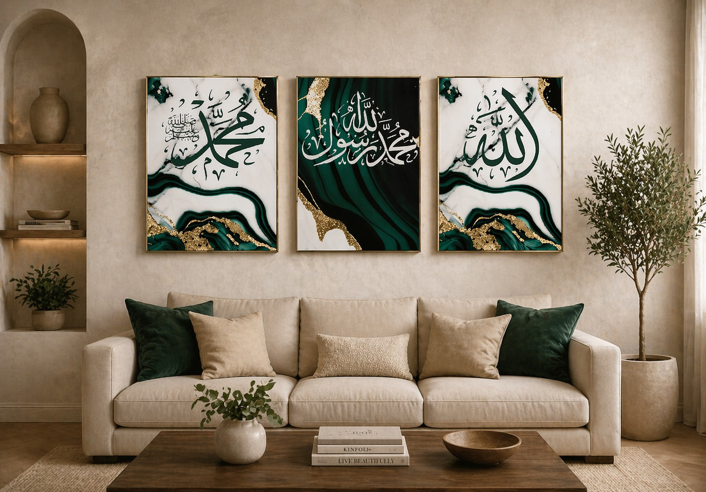 Allah, Muhammad (PBUH) & Kalma-Set of 3 Islamic Wall Art Frames β