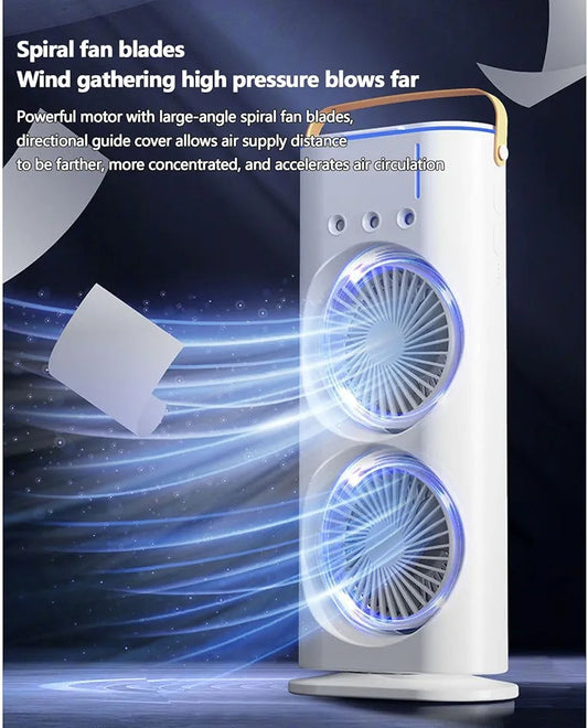 Dual Spray Mist Fan with RGB Lights – USB Powered 2-in-1 Air Cooler