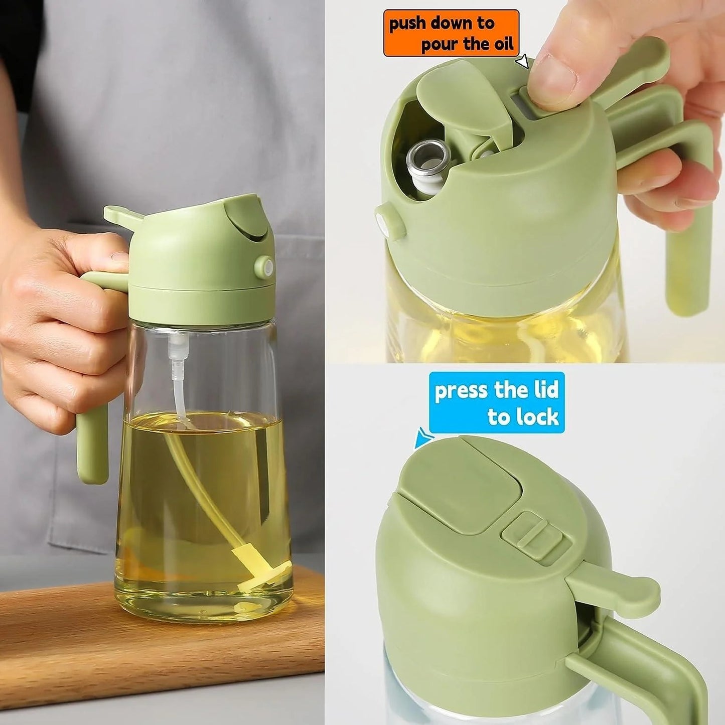 2-in-1 Oil Spray Bottle (500ml) – Mist & Pour Dispenser for Healthy Cooking