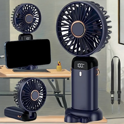 Rechargeable Mini Hand Fan with LED Display – 5 Speed Portable Cooling Fan