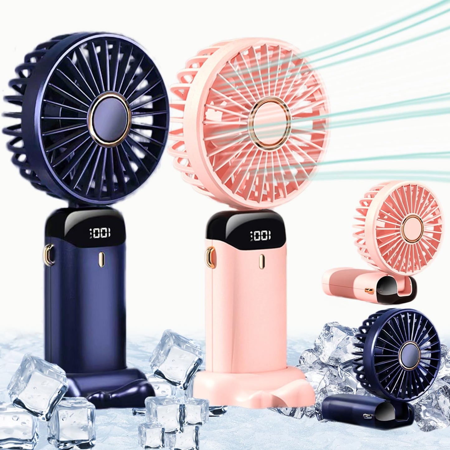 Rechargeable Mini Hand Fan with LED Display – 5 Speed Portable Cooling Fan