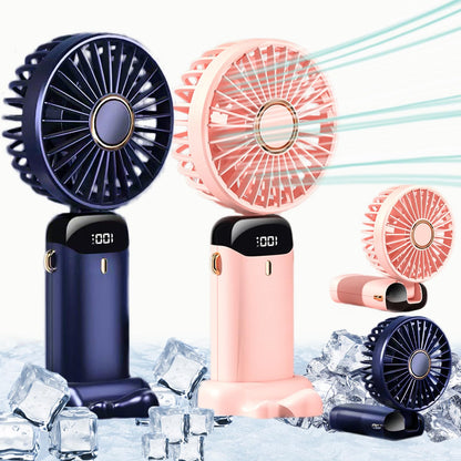 Rechargeable Mini Hand Fan with LED Display – 5 Speed Portable Cooling Fan