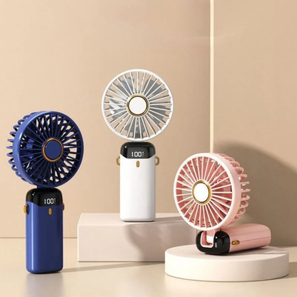 Rechargeable Mini Hand Fan with LED Display – 5 Speed Portable Cooling Fan