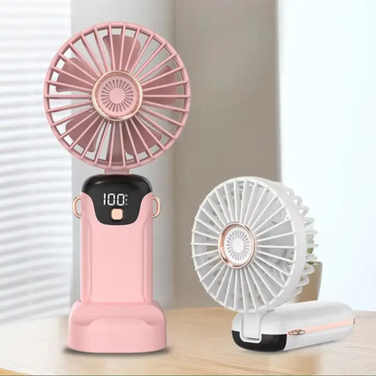 Rechargeable Mini Hand Fan with LED Display – 5 Speed Portable Cooling Fan