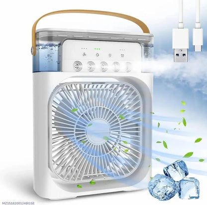 Portable Air Cooler Fan with Mist & LED Light – 3-in-1 Smart Cooling Solution