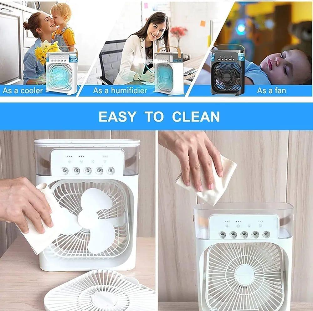 Portable Air Cooler Fan with Mist & LED Light – 3-in-1 Smart Cooling Solution