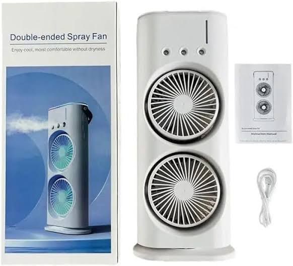 Dual Spray Mist Fan with RGB Lights – USB Powered 2-in-1 Air Cooler