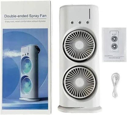 Dual Spray Mist Fan with RGB Lights – USB Powered 2-in-1 Air Cooler