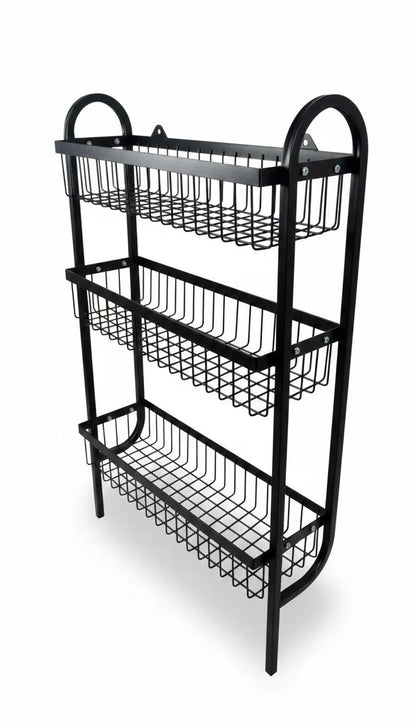 3-Tier Wall Mounted Spice Rack – Black Stainless Steel Kitchen Organizer