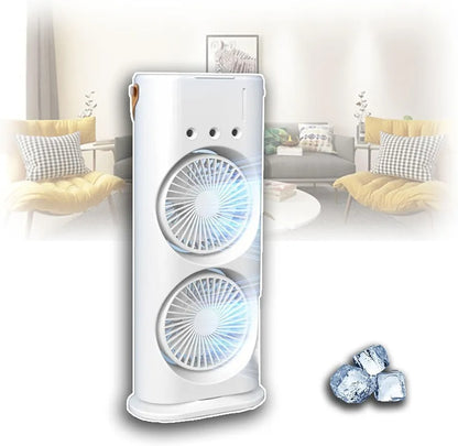 Dual Spray Mist Fan with RGB Lights – USB Powered 2-in-1 Air Cooler