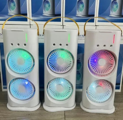 Dual Spray Mist Fan with RGB Lights – USB Powered 2-in-1 Air Cooler