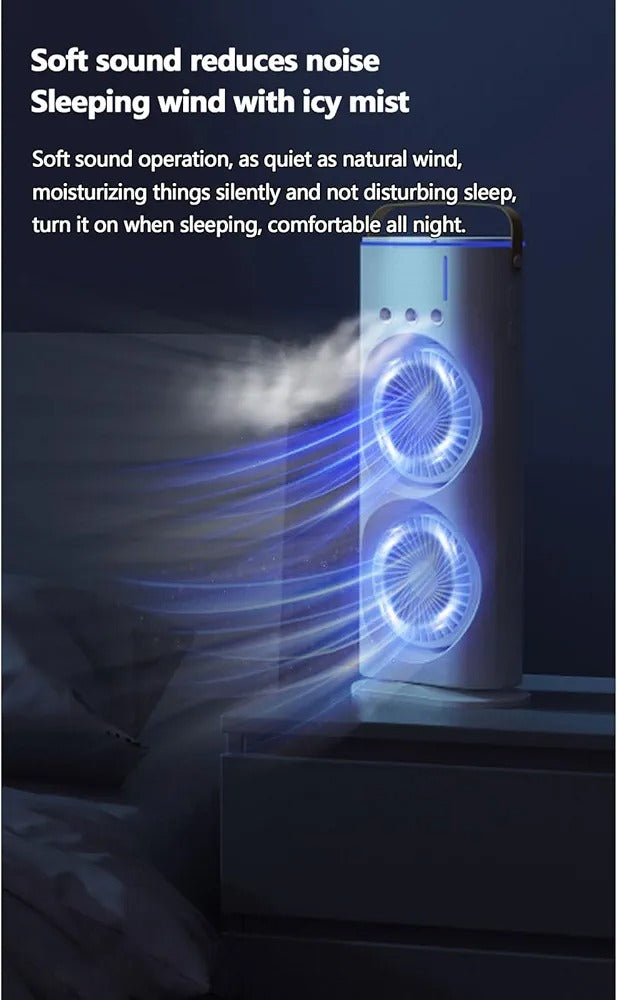 Dual Spray Mist Fan with RGB Lights – USB Powered 2-in-1 Air Cooler
