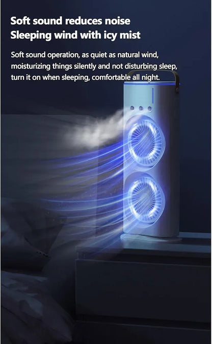 Dual Spray Mist Fan with RGB Lights – USB Powered 2-in-1 Air Cooler