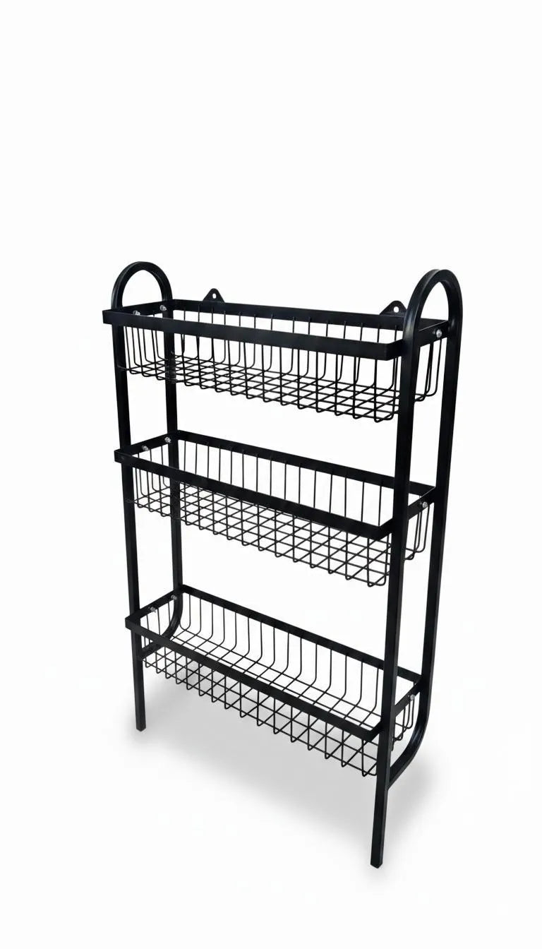 3-Tier Wall Mounted Spice Rack – Black Stainless Steel Kitchen Organizer