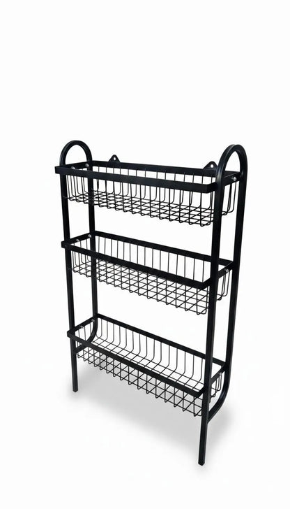3-Tier Wall Mounted Spice Rack – Black Stainless Steel Kitchen Organizer