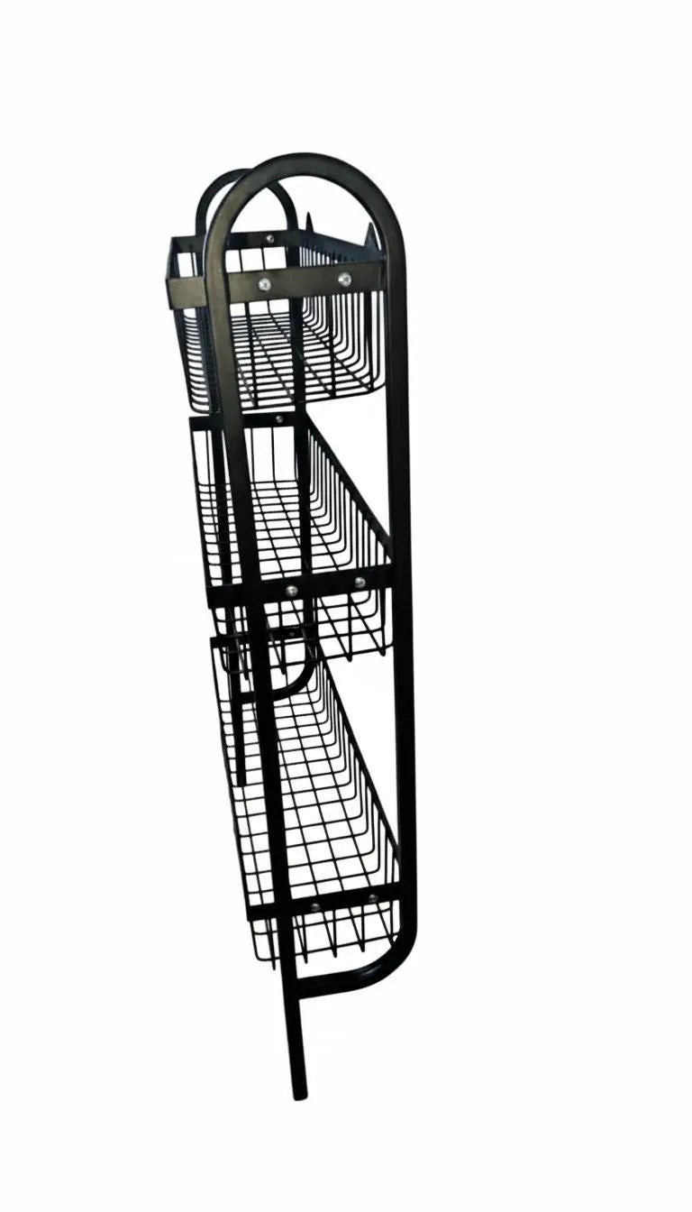 3-Tier Wall Mounted Spice Rack – Black Stainless Steel Kitchen Organizer