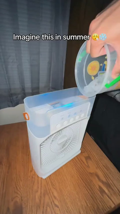 Portable Air Cooler Fan with Mist & LED Light – 3-in-1 Smart Cooling Solution