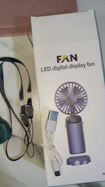 Rechargeable Mini Hand Fan with LED Display – 5 Speed Portable Cooling Fan