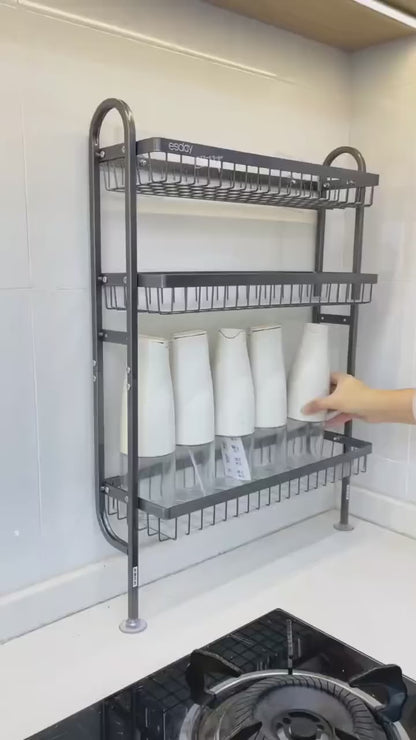 3-Tier Wall Mounted Spice Rack – Black Stainless Steel Kitchen Organizer